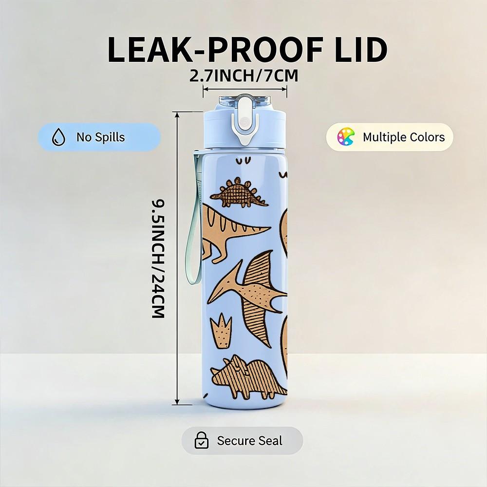 1PC Multiple Dinosaur Fossil Sketch Print 750ml Color Plastic Sports Water Bottle Leakproof Flip Straw Lid Suitable for Sports Office Home Use
