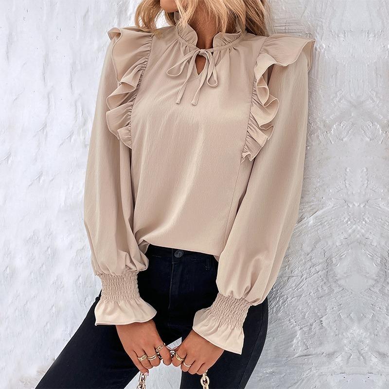 Women Clothing Spring Autumn Styles Ruffled Color Shirt Women Blouse