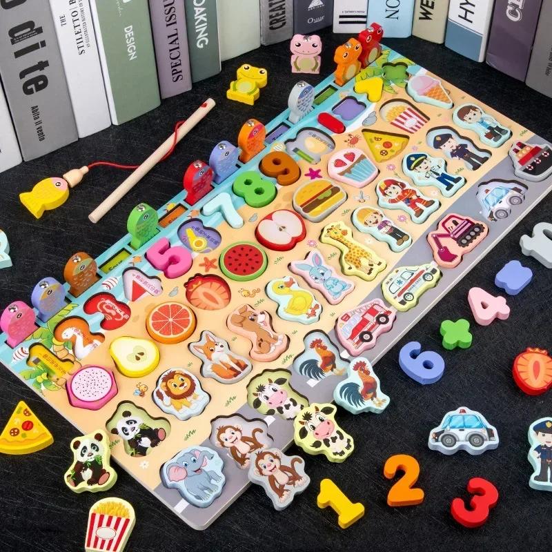 Toys Educational Puzzle Board for Montessori Learning Game Mathematical Counting Fishing Color Matching Toy for Children's Gift