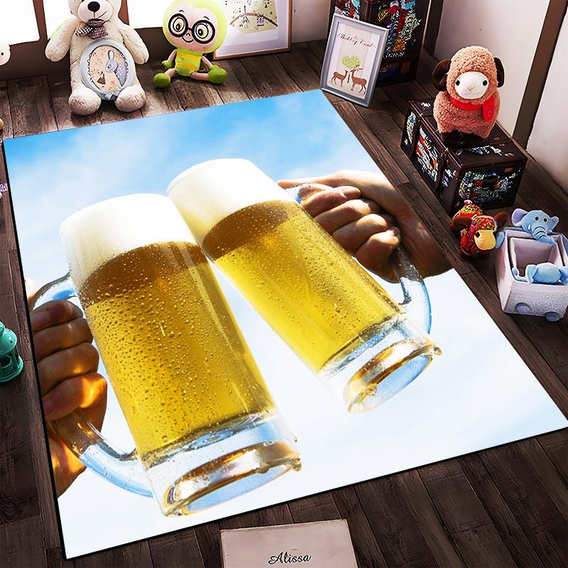 Cheers Toast Beer Foam Glasses Pattern with Blue Sky Background Printed Carpet Suitable for Use As an Anti-slip1 For1room and Bedroom Sofas