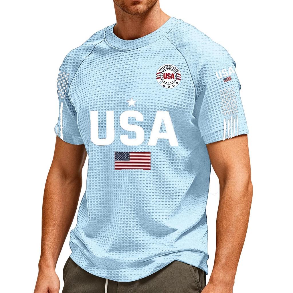 Men's Loose And Casual Flag-print T-shirt, Short Sleeve Shirt