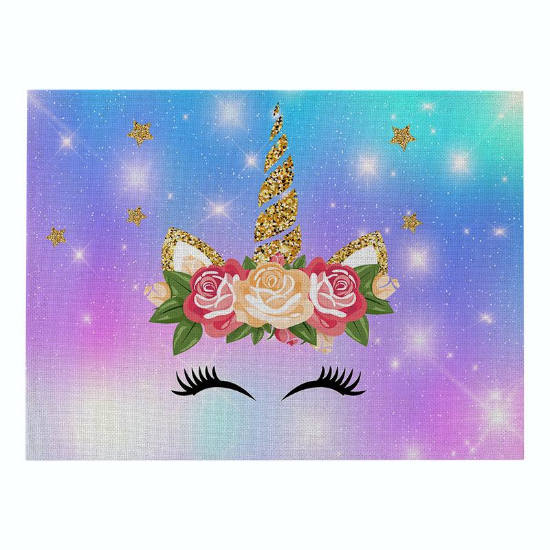 Nordic INS Desen Animado Unicórnio Linho Tapete de Mesa Antiderrapante Resistente ao Calor Jogo Americano para Mesa Porta-copos para Copo de Bebida Acessórios de Cozinha