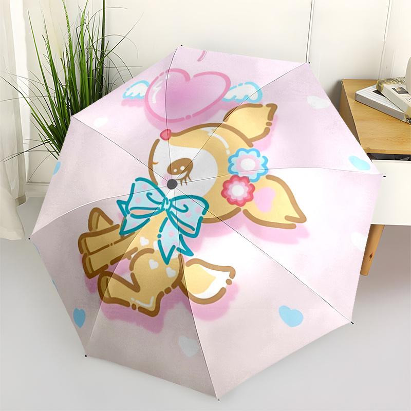 

1pc Floral Deer Design Automatic Folding Umbrella - Portable 3-Fold Design with Iron Frame, Perfect for Outdoor Use, Festive Gifts, Travel, Daily Use,