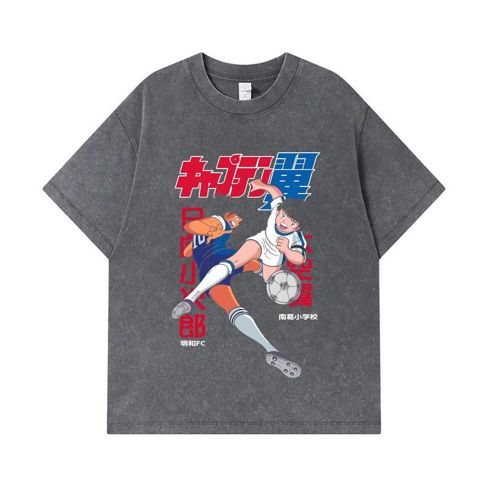 275 GSM Washed T-shirts 100% Cotton Captain Tsubasa V2 Print Unisex Heavy Cotton T Shirt