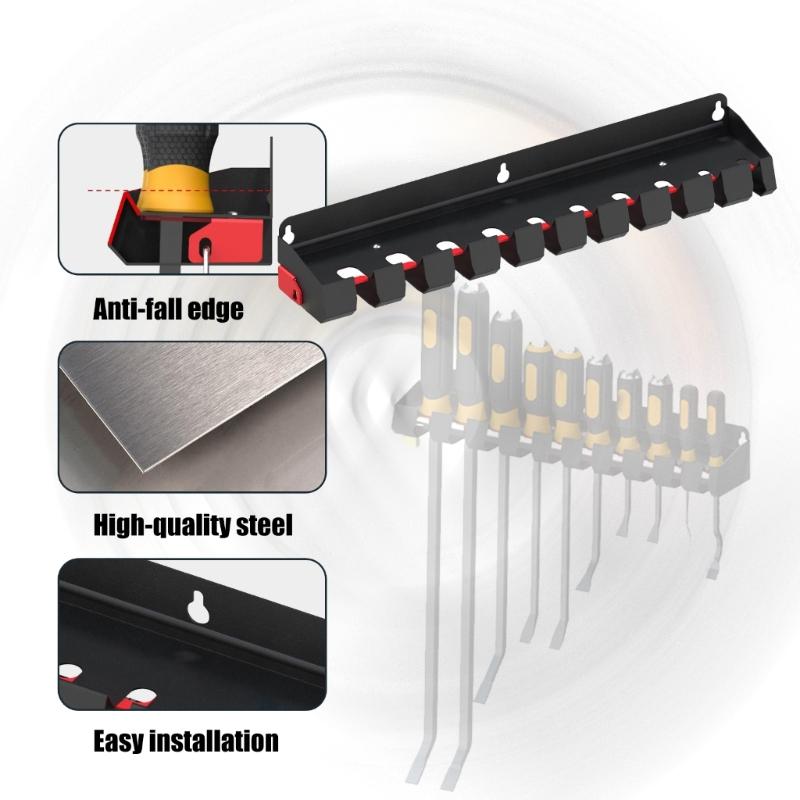 Metal Wall Mounted Tool Storage Rack For Efficient Organization Of Pry And Long Hand Tools In Garage Workshop