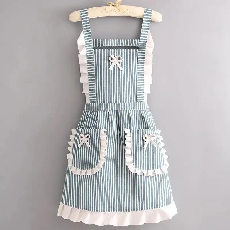 Korean Version Cotton and Linen Apron for Women Cute Kitchen Home Cooking Breathable Apron Fashionable Work Clothes Chef Apron