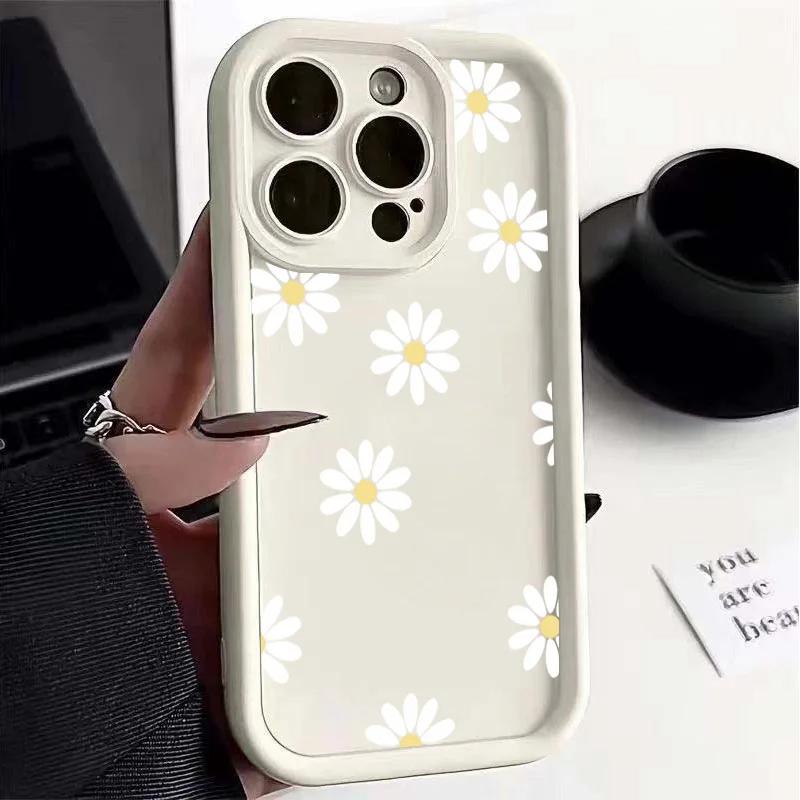 Retro Daisy Flowers Silicone Phone Case For Iphone17 16pro 15pro 14 13 12 11 12pro 13pro Max 14plus Anti Fall Protective Cover