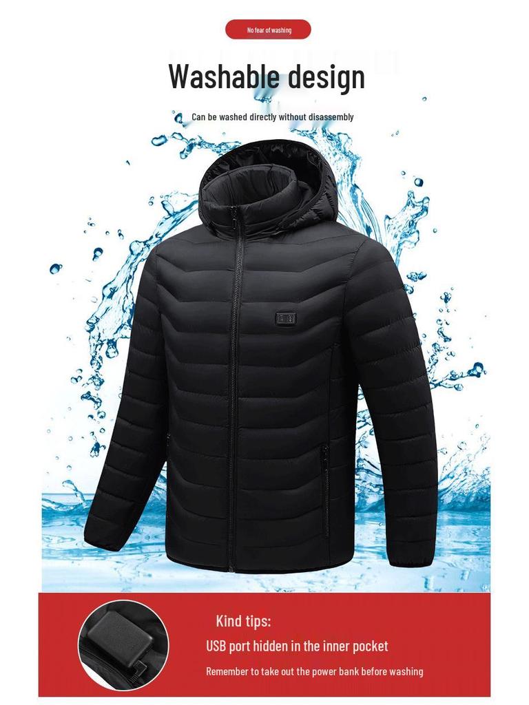 Men's Dual-Control USB Heated Cotton Coat with Nine-Zone Electric Heating