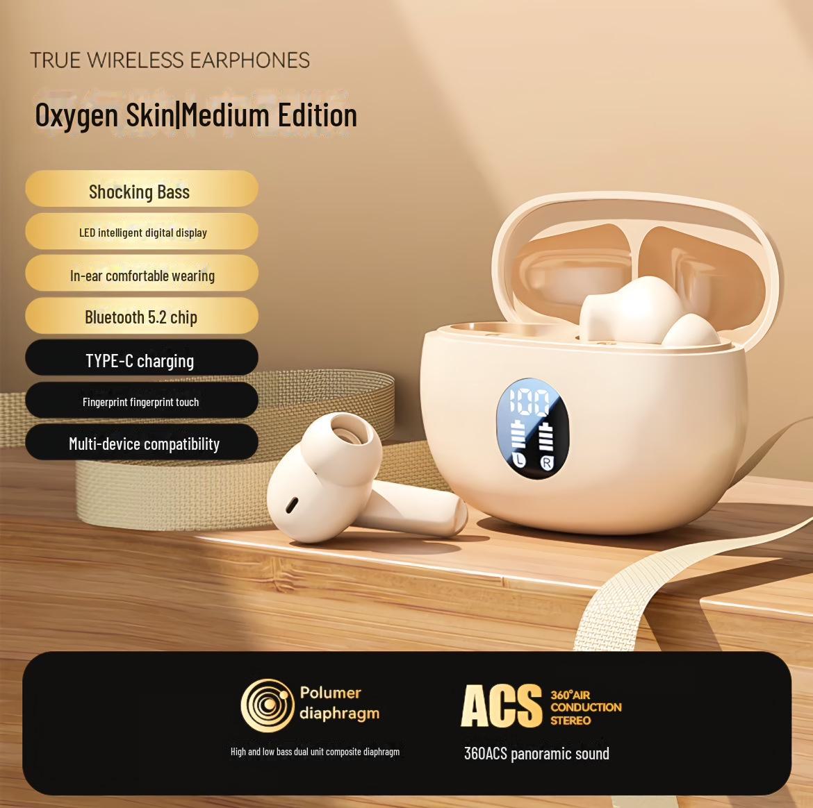 

Беспроводные наушники S510 Airdots 4 895B с шумоподавлением внутри ушей, TWS Bluetooth и цифровым дисплеем слоновая кость/белый