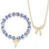 Bow Bracelet Necklace Set 14K Gold Beaded Flower Vintage Stretch Bracelet Dainty Bow Pendant Choker Jewelry Gift for Women Girls