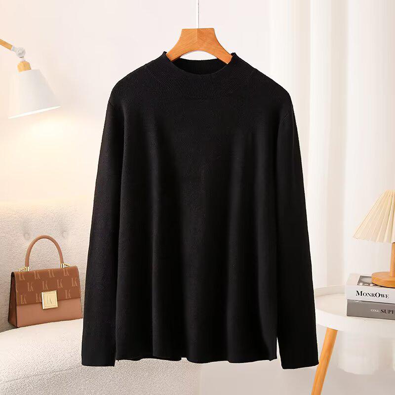 

2025 Plus Size Women s Autumn Knitwear: Versatile Long Sleeve Soft Pullover Top 3XL чорний