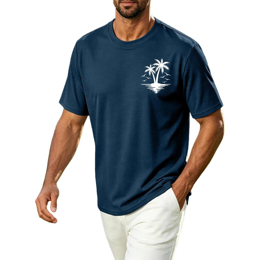 Men's Hawaiian Print Casual Crew Neck T Shirt Breathable Quick Dry Sports Short Sleeve Tee Lightweight Summer Shirt