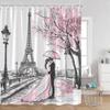 Pink Fashion Romantic Shower Curtain Paris Landscape Dress Pink Bathroom Decoration Modern Bathroom Curtain with Hook