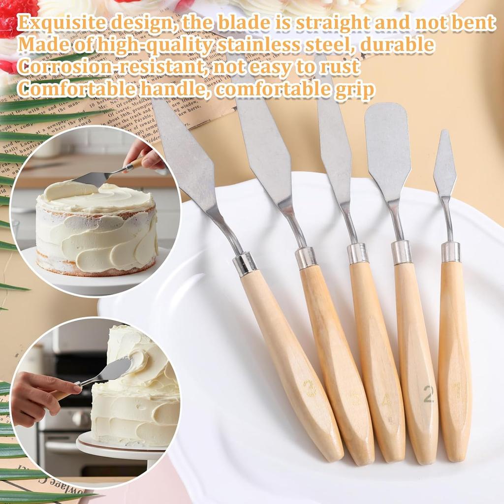 7-teiliges Kuchenpalette Messer Kunst Kleine Tonwerkzeuge Backen Mini-Ölspachtel für Dekoration DIY/Dekorationsdesign Kunststoff Holzgriff