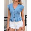 Women S V Neck Denim Vest Buttoned Slim Fit Casual Short Top