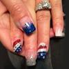 24PCS Shiny Star False Nail American Red Gradient Blue Stripes Design Medium Square Stick on Nail Acrylic Wearable Fake Nail Tip