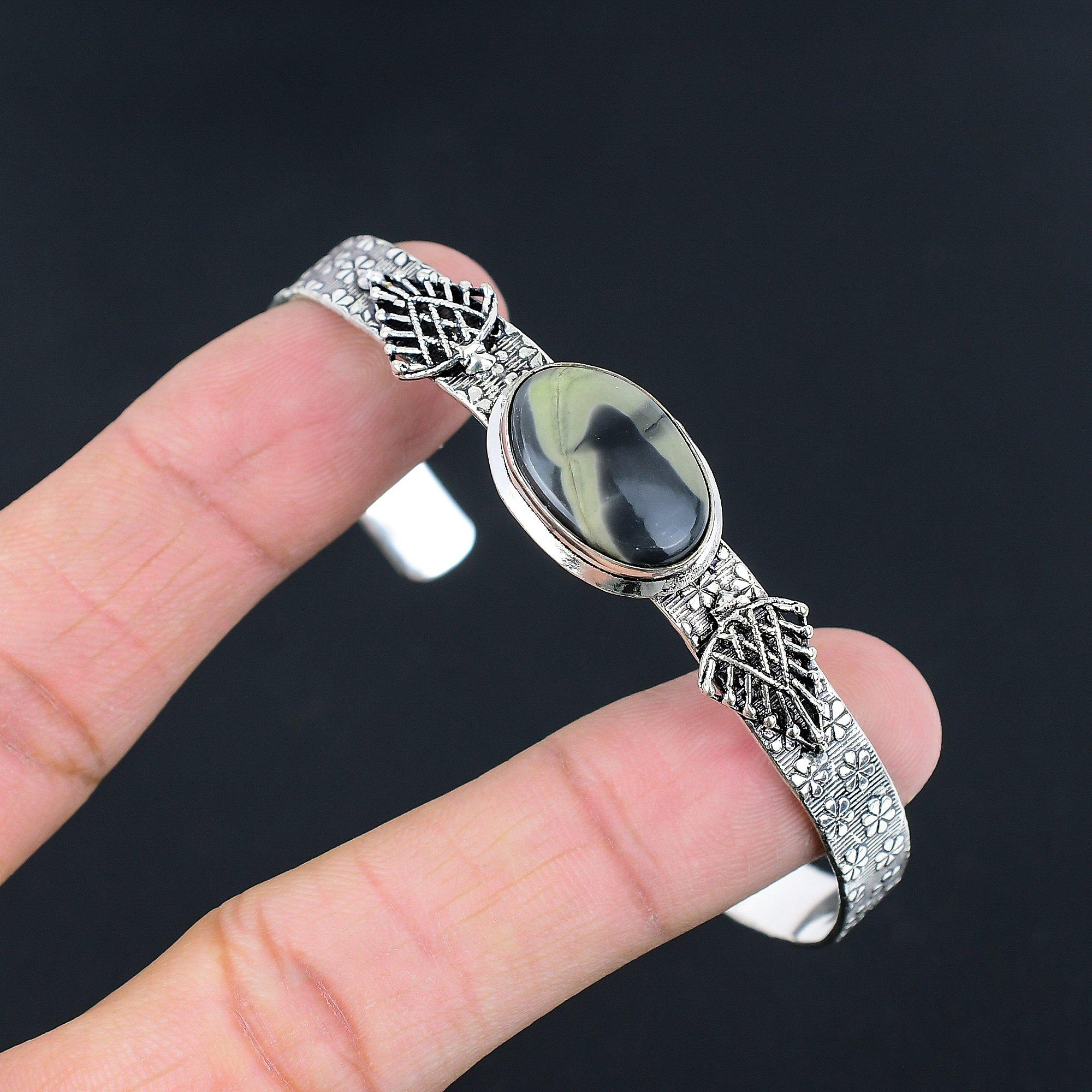 

Daughters Day Sale Sterling Silver Oval Imperial Jasper Stone Birthday Bangle Adjustable