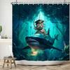 Funny Shower Curtains Cat Riding Shark Ocean Birds Sea Waves Cool Fun Bath Curtain Polyester Fabric Kids Bathroom Decor