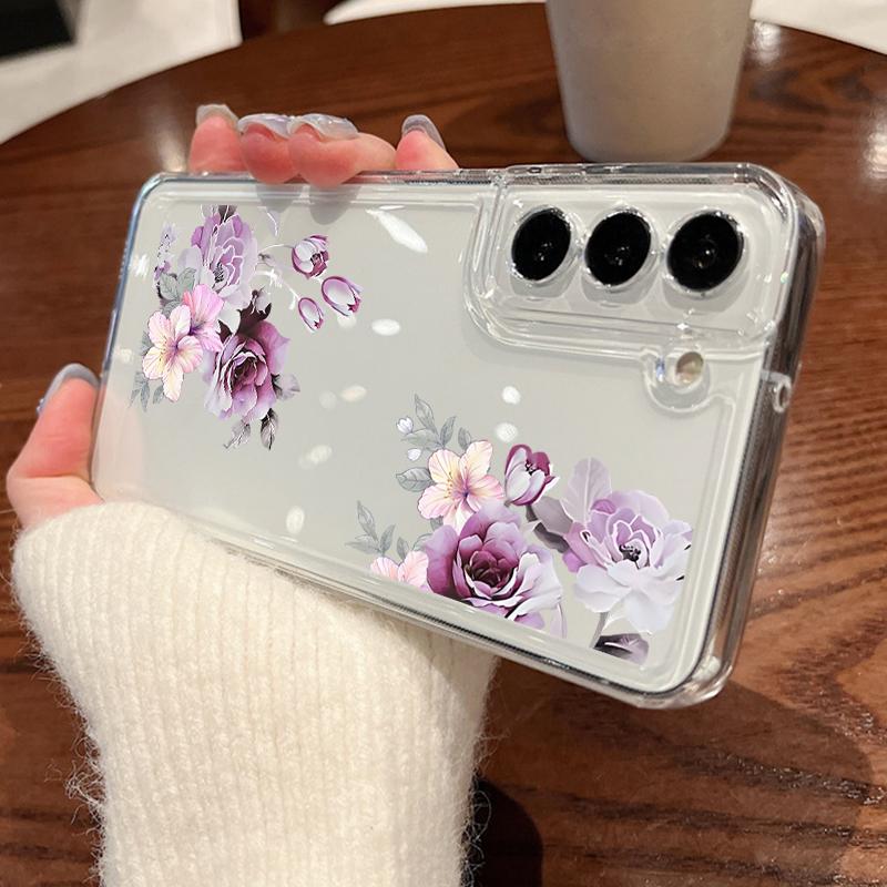 

Модный тонкий прозрачный чехол с цветочным узором для Samsung S25 Ultra S24 FE S23 A16 A56 A55 A36 A15 A35 A25, мягкий силиконовый противоударный прозрачный чехол Samsung A52 5G