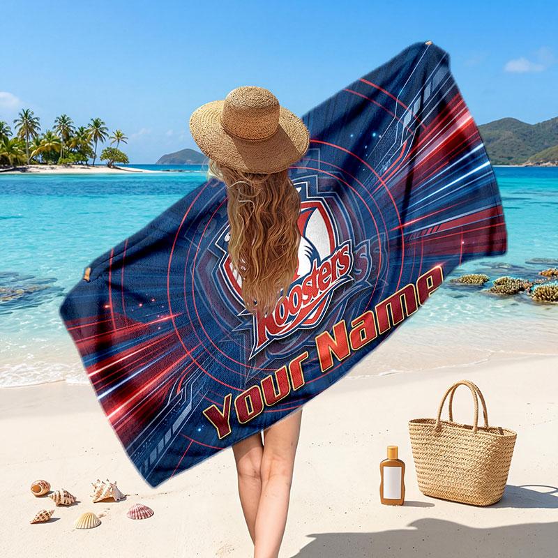 Sydney Roosters Customized Name Text Beach Towel, Soft Absorbent Towel Beach Pool Travel Personal Gift