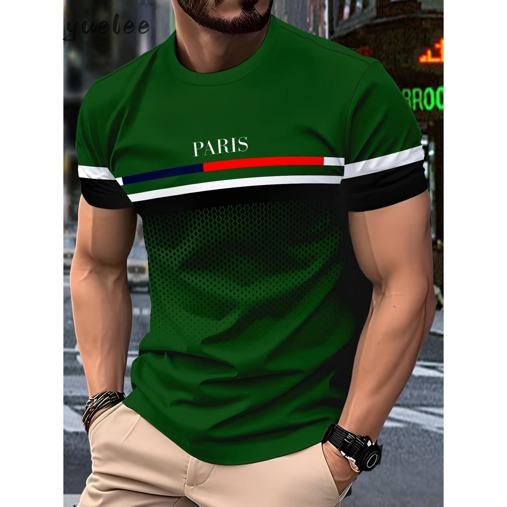 3D Striped Print Men's Top Fashion Men's Short Sleeved Tee Casual Loose Breathable Men's Clothing