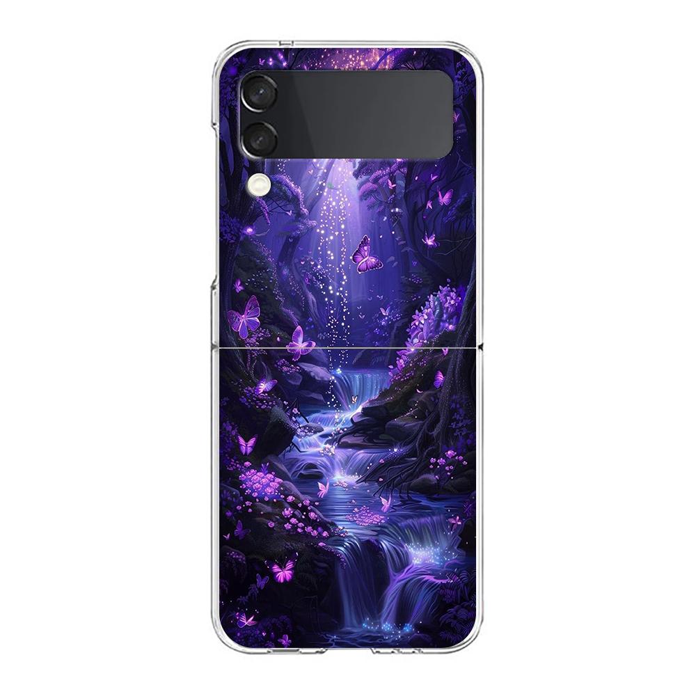 Phone Cover For Samsung Galaxy Z Flip 7 6 5 4 Case Transparent For Samsung Z Flip 3 Hard PC Foldable Shell Purple Butterfly Bags