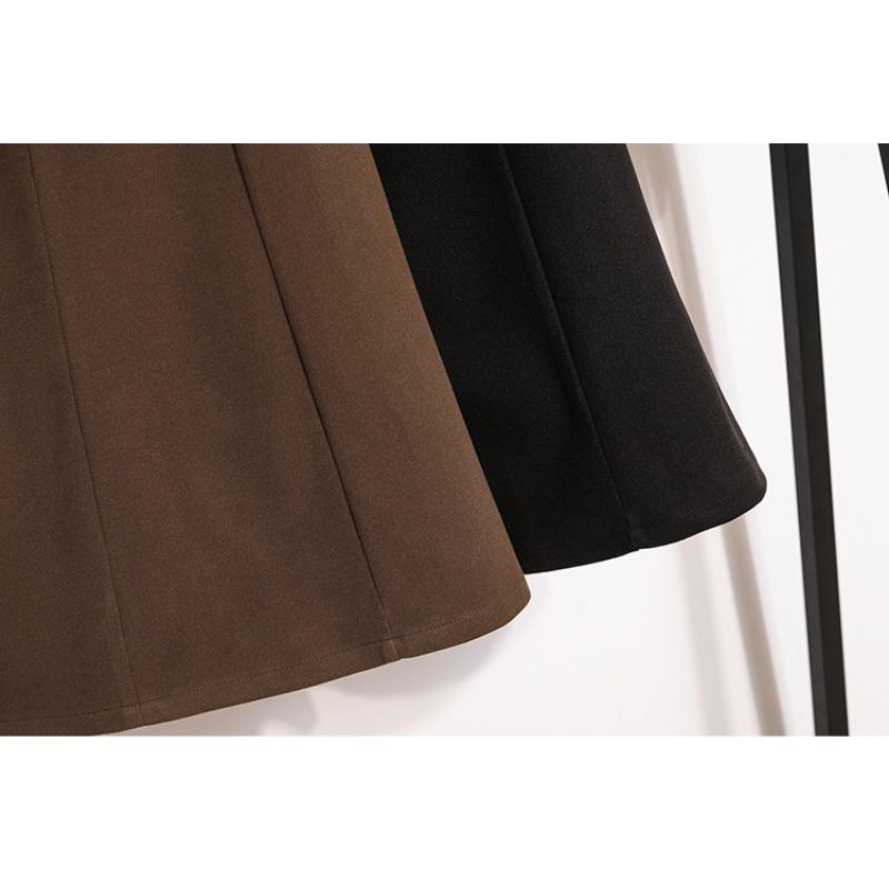 DIMANAF 2024 Neu Herbst Winter Übergröße Lang Damen Röcke A-Linie Oversize Dame Uni Elegant Hohe Taille Plissee Röcke