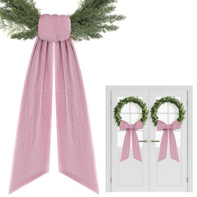 2 Pcs Christmas Velvet Wreath Sash for Front Door Blank Plain Garland Sash Accessories for Anniversary Wedding Party Indoor Outdoor Home Decor