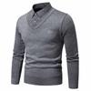 Men's Solid-color Casual Faux Two-piece Striped Pullover Knitted Sweater, Men's Square-neck Long-sleeved Knitted Warm Sweater
