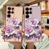 Luxury Plating Phone Case For Samsung Galaxy Note 10 20 Lite S24 S23 S22 S21 S20 Ultra FE Plus 5G Pink Lotus Silicone Soft Cover