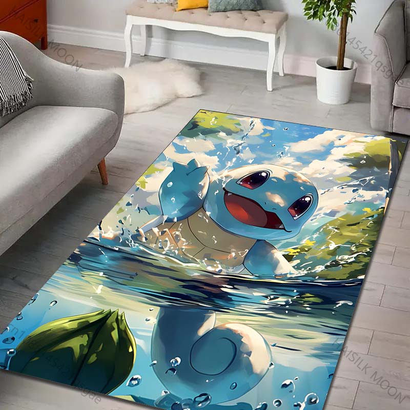 1PC Japanese Anime Pokémon Squirtle Print Rug Carpet for Living Room Children Bedroom Mat Sofa Doormat Home Decor Anti-Slip Mat