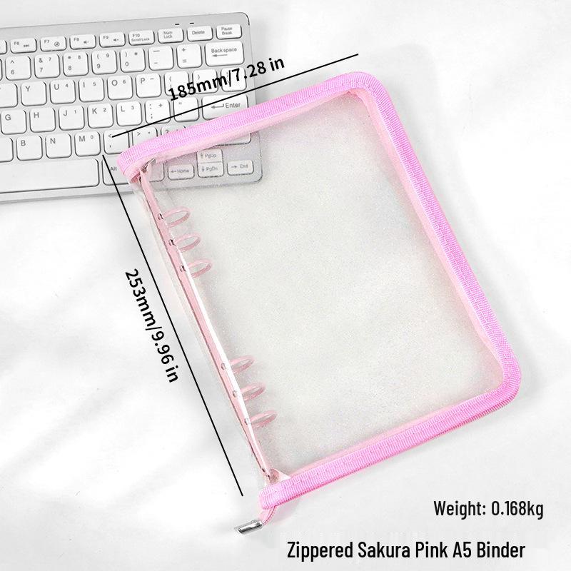 A5 Transparent PVC Ring Binder Notebook Planner, 6-Hole Photo Album with Removable Cover (A6 Compatible)