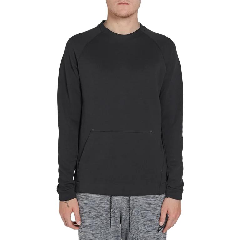 Nike Solid Color Crew Neck Long Sleeve Sweatshirt with Large Pocket Men Tops Black 805140-010