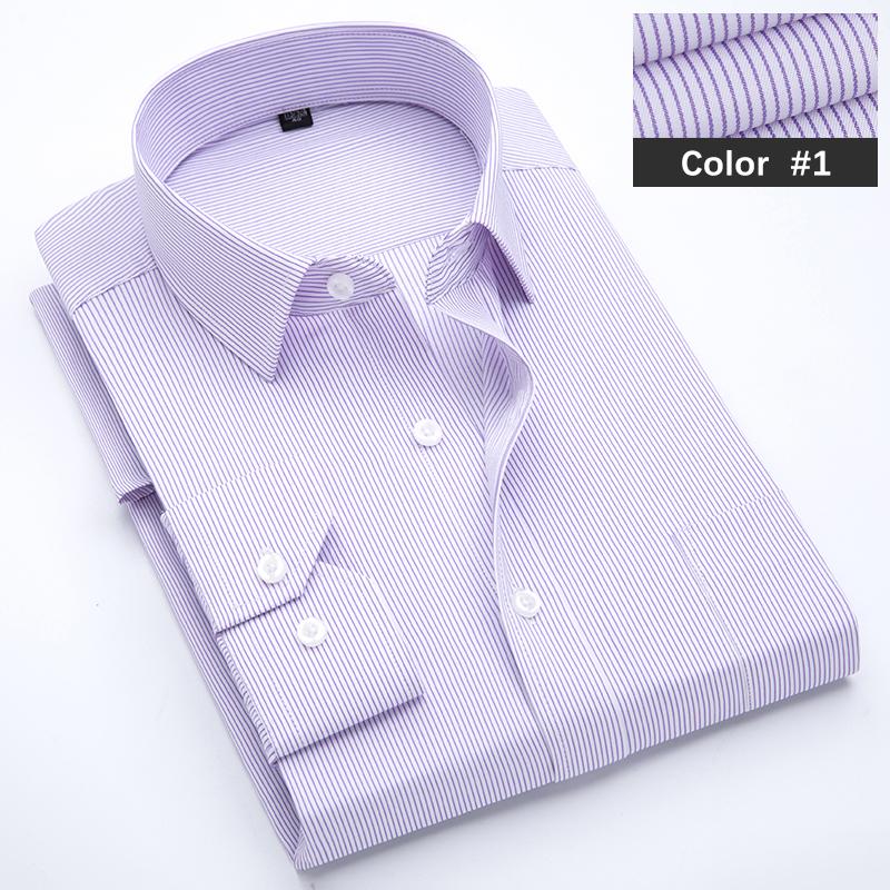 Classic Blue Striped Business Casual Shirt Men's Autumn Slim Lapel Long Sleeve Office Banquet Wedding Formal Social Shirt