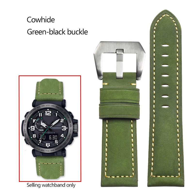 24mm Matný kožený řemínek na hodinky z hověziny, italský, pro sérii Casio PROTREK PRG-600/PRG-650/PRW-6600, náramek pro outdoorové sporty
