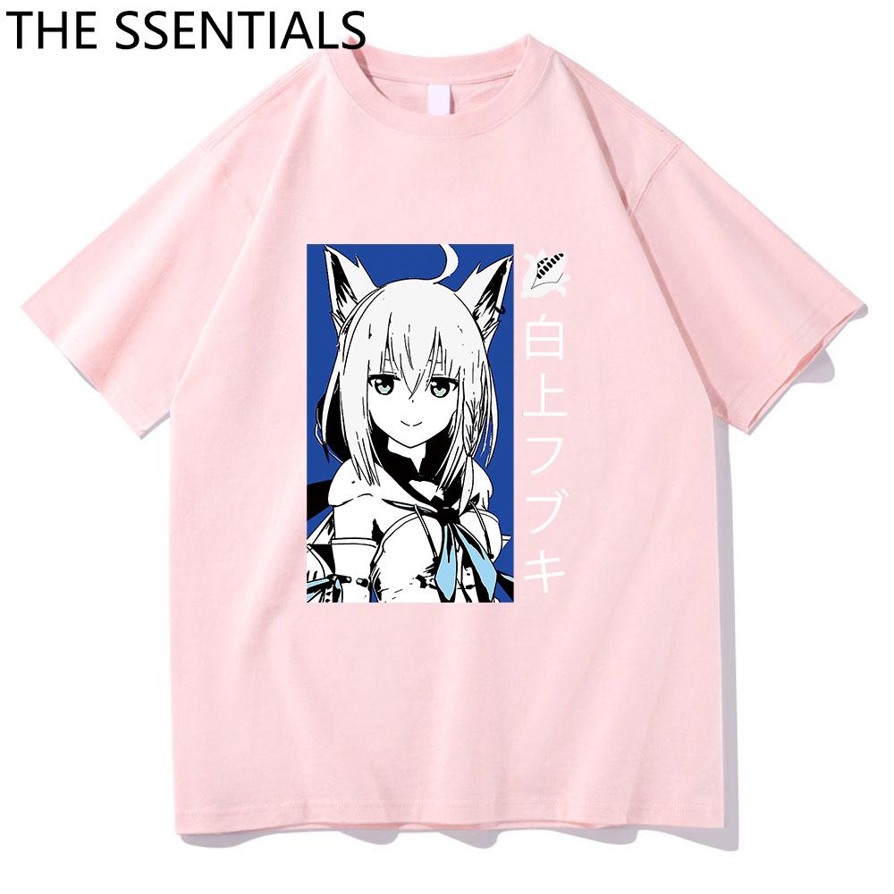 Hololive VTuber T-skjorte Unisex Harajuku tegneserie-grafikk-t-skjorter Unisex-tilfeldig bomullst-skjorte Herre Anime Kawaii Shirakami Fubuki T-skjorte
