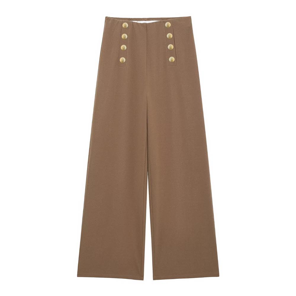 

2025 Spring Women s Loose High-Waisted Double-Breasted Straight-Leg Pants S верблюд