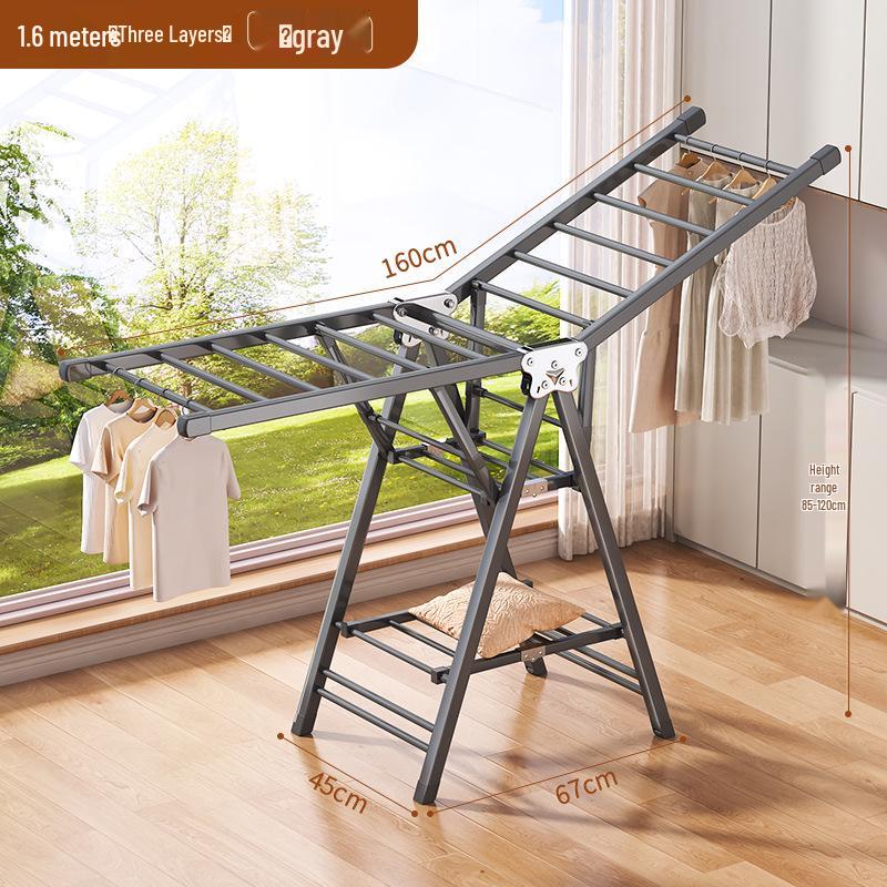 Adjustable Foldable Clothes Drying Rack for Indoor/Outdoor Use - Ideal for Bedroom, Balcony, and Baby Items.