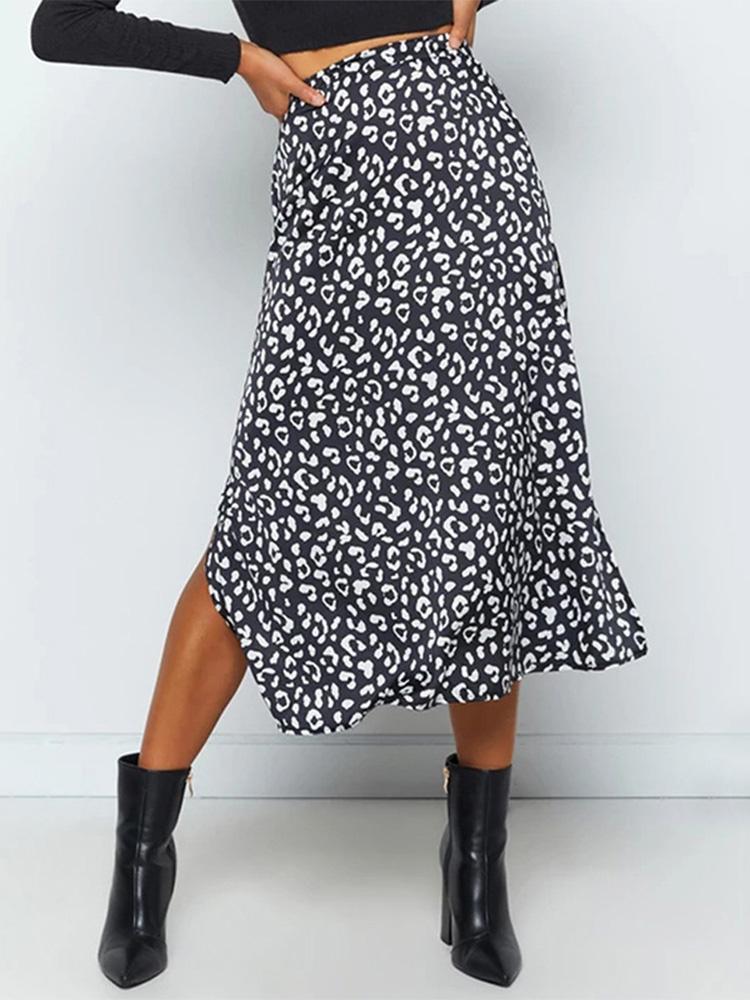 Sexy Leopard Print Split Skirt Casual Fashion Long Skirts for Women Spring Summer Elegant Female Skirt