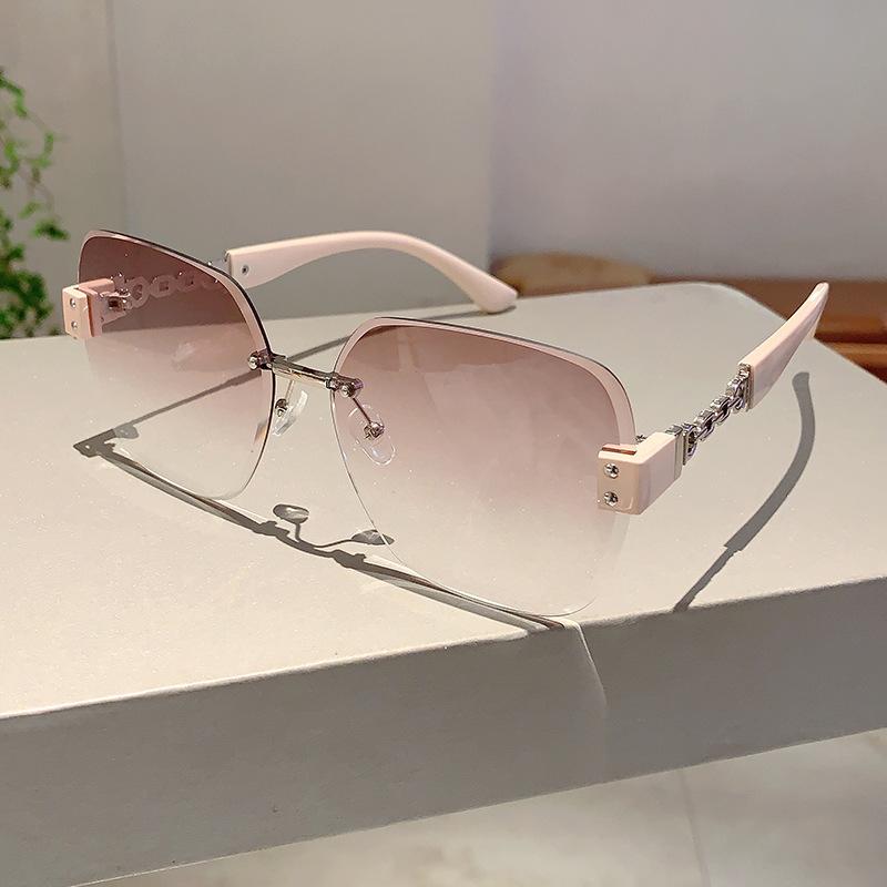 Vintage Rimless Sunglasses Women For Men Luxury Brand Designer Sun Glasses Punk Popular Sexy Lady Metal Chain Eyewear Uv400