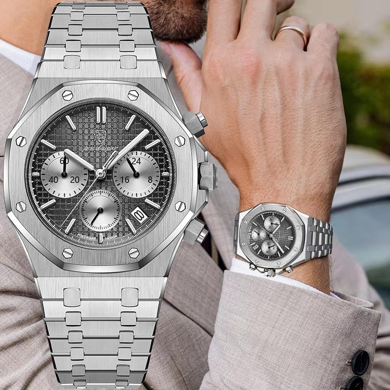 Fashion Man Wristwatch Waterproof Stainless Steel Luminous Men Watch Chronograph Date Luxury Quartz Men's Watches