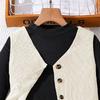 Mädchen 6-12Y Set Kinderanzug Herbst und Winter Neue Weste Strickjacke + Langarm Strickhemd + Hose Kinderkleidung