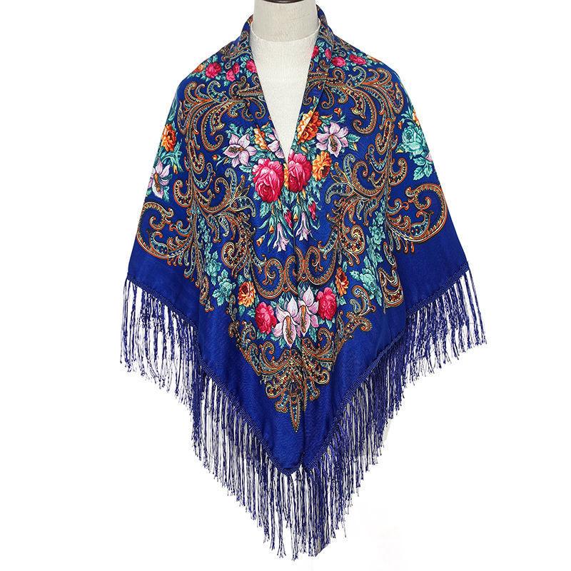 Ethnic Russian Print Tassel Shawl & Cardigan Scarf - High-End Dual-Use Square Design