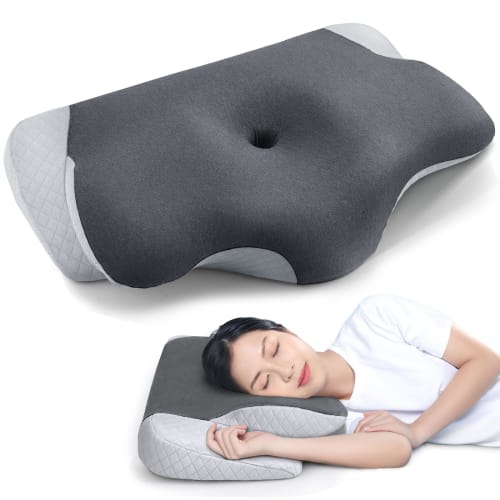 Relieve neck pain with this memory foam pillow. [Concave hollow design for ears and back of head, new modal cotton material, pillow cover, adjustable