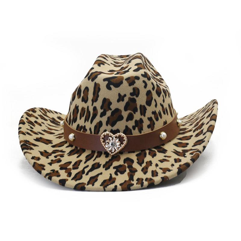 New European and American style western cowboy hat, cow leopard print sunscreen visor, retro one-word top hat, jazz hat.