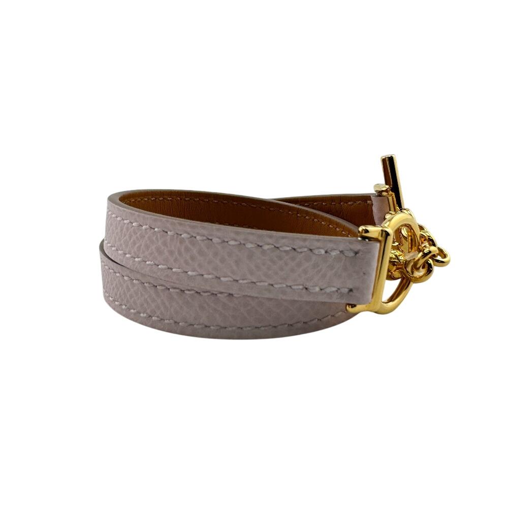 Hermes Leather Croisier Double Tour Bracelet Pink Leather Women Used