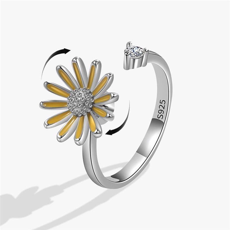 Fashion Beads Anxiety Ring Fidget Spinner Rings Korea Crystal Butterfly Flower Star Moon Ring Anti Stress Jewelry Gift