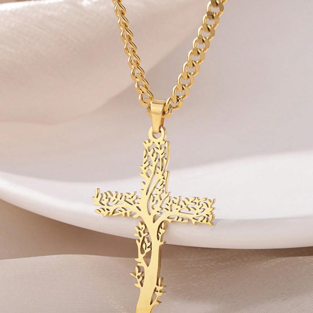 Stainless Steel Tree Of Life Necklaces For Women Men Gold Color Cuban Chain Pendant Necklace Male Female Jewelry Birthday Gift