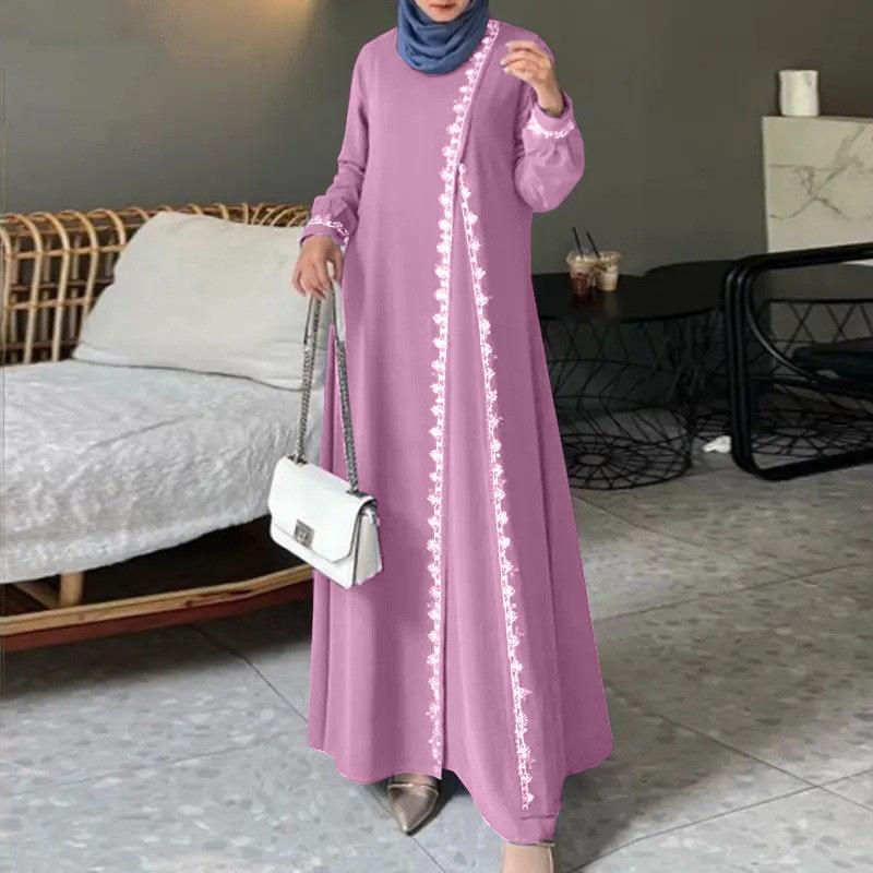 Muslim Women's Lace Robe Dress Fashion Long Sleeve Vest Women's Spring Casual Dress