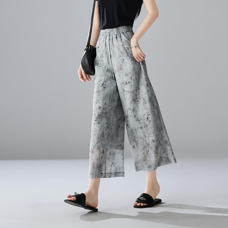 SOFSIL Women s Retro Print High-Waist Wide-Leg Pants 27/M светло-серый